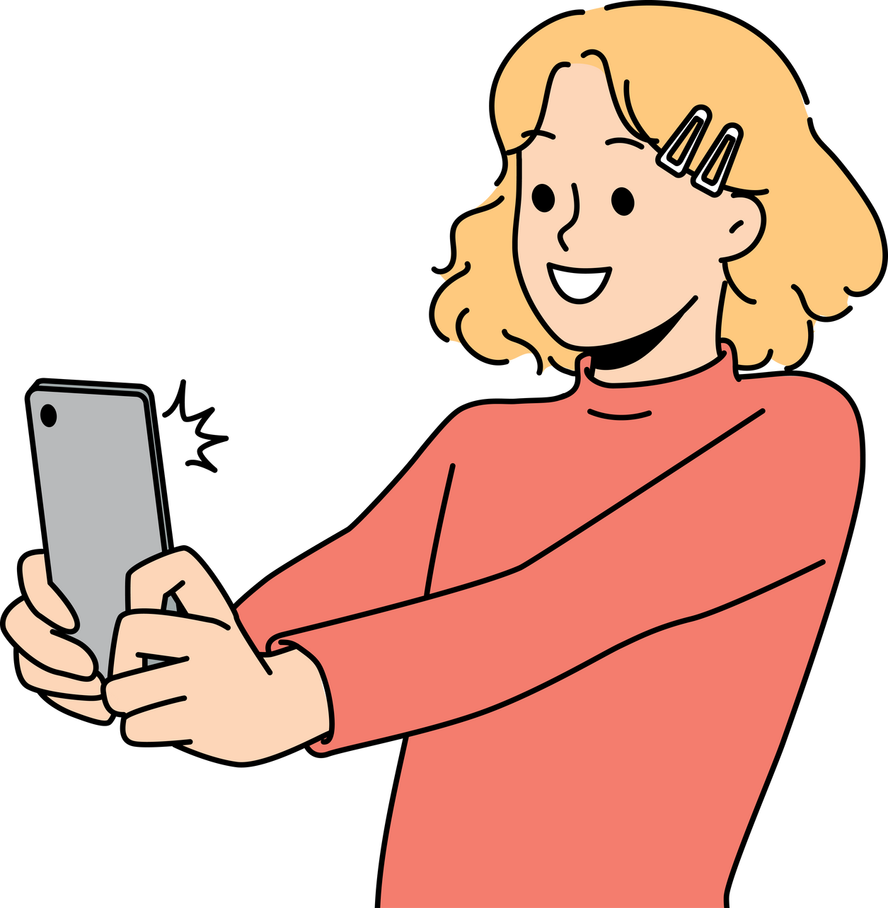 Smiling girl make selfie on cellphone